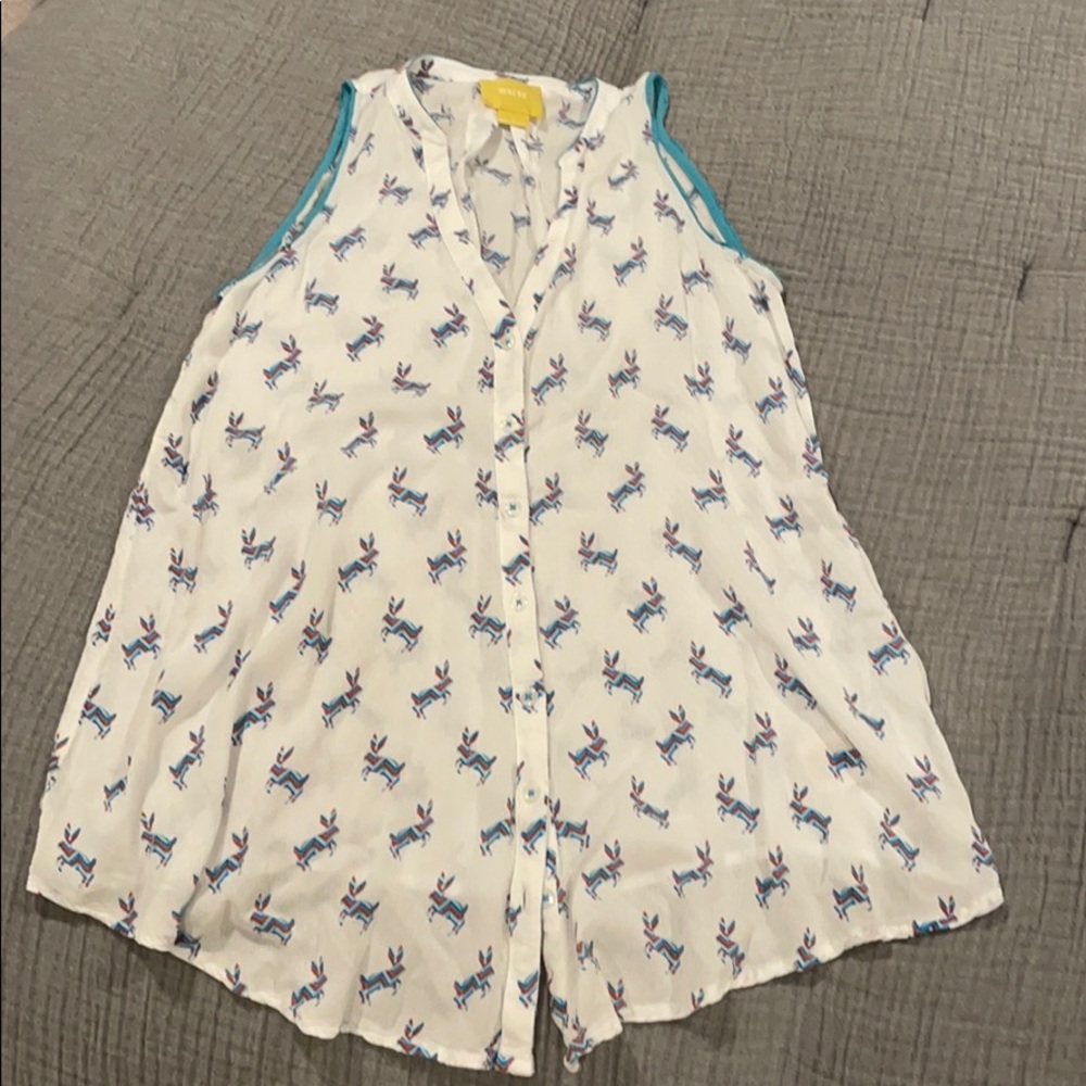 Anthropologie Maeve rabbit sleeveless blouse